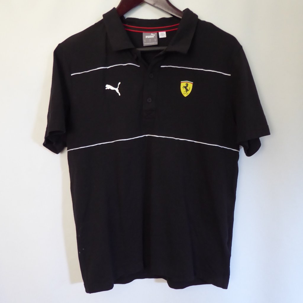 Puma Ferrari Brand Mens Polo Shirt Black With White Stripes (Pre-Owned) Medium